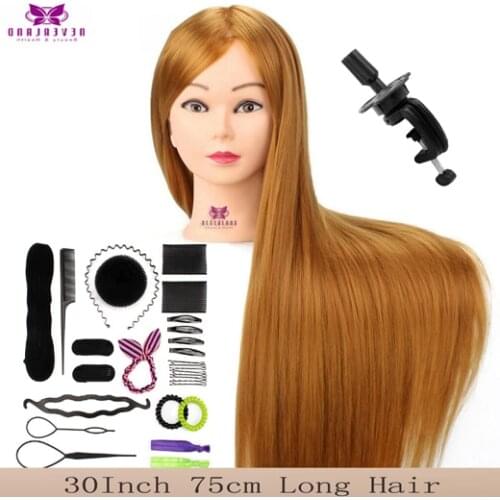 Hairdressing Dummy Doll Mannequin Head for Hairstyles with Combs 30" 75CM Long Blonde Hair Head Model High Temperature Fiber