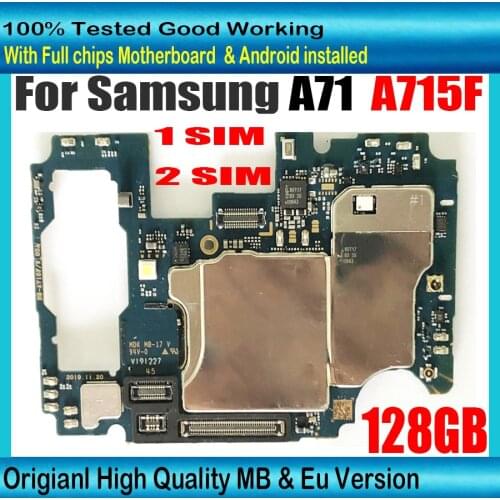 128GB Eu Version MB For Samsung Galaxy A71 A715F Motherboard Good working logic board SM-A715F Singel Dual SIM Main logic board