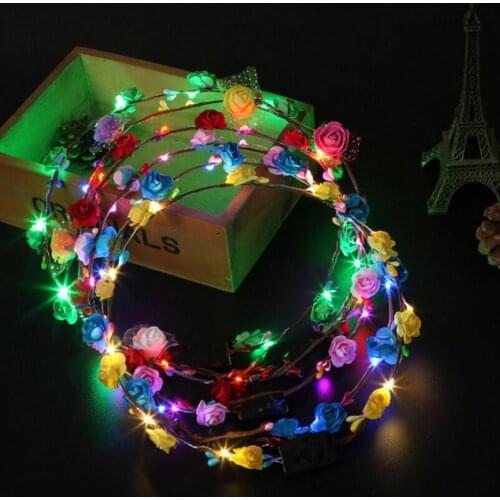 Flashing LED Hairbands Glow Flower Crown Headbands Light Party Rave Floral Garland Luminous Decorative Wreath