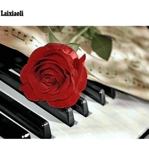 Needlework Diy Piano Rose Diamond Painting Music Flowers Diamond Embroidery Full square Round Diamond Mosaic Picture Crafts
