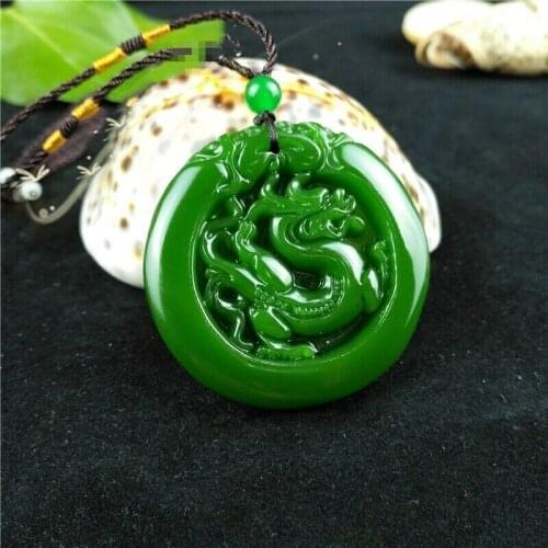 Natural Green Jade Dragon Necklace Hand-Carved Jade Pendant Jadeite Necklaces Men Accessories for Women Fashion Jewelry
