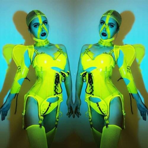 Sexy Jazz Fluorescent Green Bikini Women Party Wear Nightclub Bar Stage Dance Jumpsuit Nightclub Pole Dance Clothes XS1163