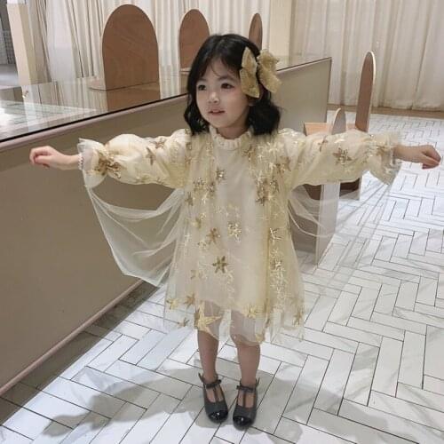 DFXD Princess Dress Spring Summer Toddler Clothes Baby Kids Sequins Star Glitter Gauze Lace Party Dress Girls Vestidos 2-7Yrs