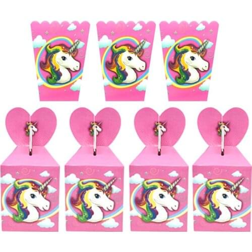 Disney Pink Unicorn Party Supplies Candy+popcorn Box Baby Shower Birthday Party Decor Cartoon Kids Birthday Paper Gift Boxes