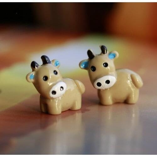 Grey Milk Cow figurine decoration for mini fairy garden animal statue miniature Moss micro landscape ornament resin