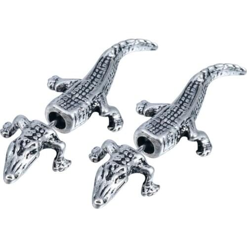 QIMING Handmade Gothic Cool Men Earrings For Women Vintage Jewelry Man Alligator Plug Crocodile Hip Hop Punk Earrings Gift