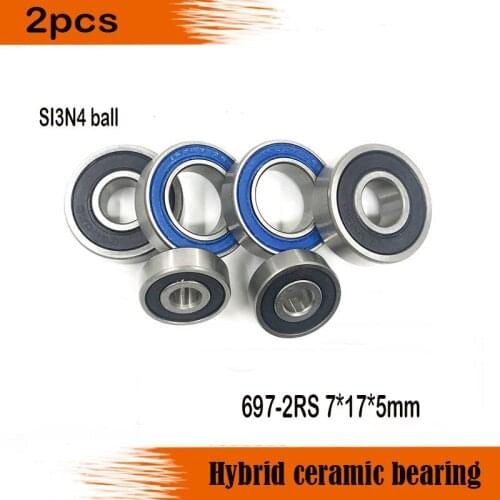 2pcs 697-2RS 7x17x5mm 697RS SI3N4 balls hybrid ceramic deep groove ball bearing