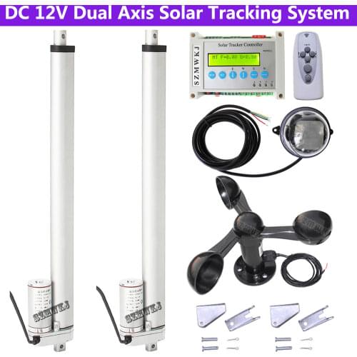 Solar Panel Tracking Dual Axis Tracker &14" Linear Actuator Heavy Duty DC12V Motor &LCD Electronic Controller &Wind Speed Sensor