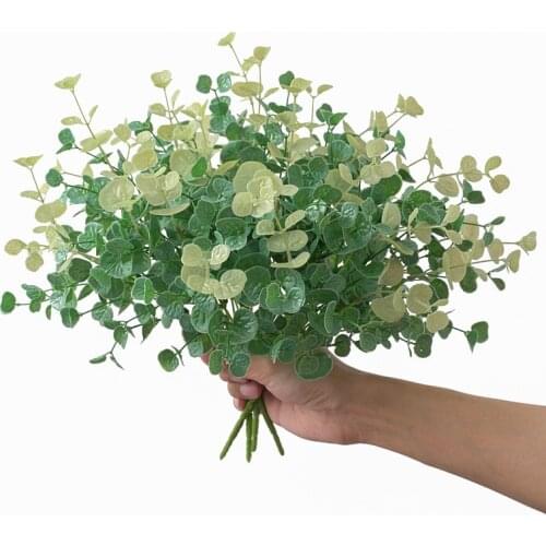 New Eucalyptus Tree Branch Round Leaves Artificial Money Leaf Retro Eucalyptus Plant Decoration Fake Flower Faux Foliage