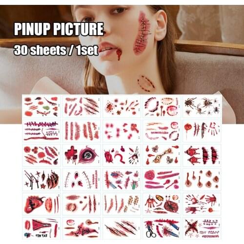 Waterproof Halloween Fake Face Tattoo Sticker Festival Art Makeup Body Decoration HY99