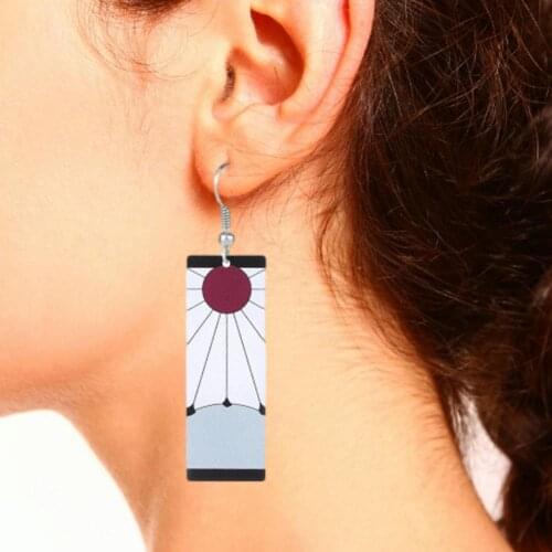 Anime Acrylic Big Catkins Dangling Earrings Kimetsu No Yaiba Blade Of Ghost Earings For Women Brincos Jewelry Gift Decoration