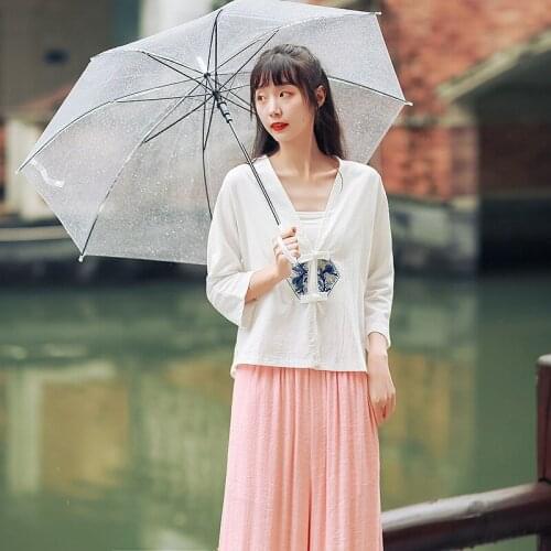 Chinese Traditional Clothing For Women Top Tang Suit Floral Embroidery Spring Summer Shirts Solid Color Casual Long Sleeve 12710