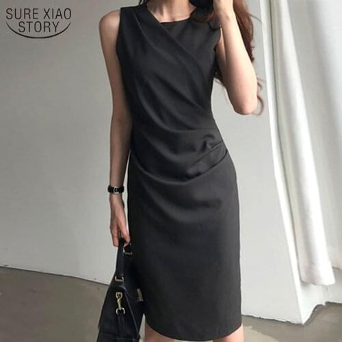 Women Summer Dress 2021 Cotton O-Neck Slim Sleeveless Dress Temperament Solid Casual Office Lady Party Dresses Vestidos 13952