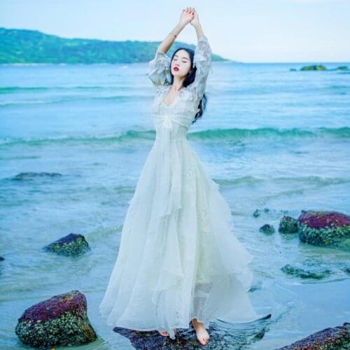 Women V-neck Casual Lace Dress 2020 New Summer Two Piece Maxi Dresses Long Sexy Beach Party Dress Clothing Vestidos