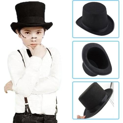 1pcs Black Kids Children Fun Hat Performance Hats Masquerade Party Carnival Accessories Halloween Top Musicals Hats Birthda I5B1