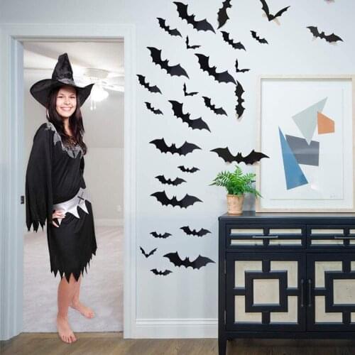 12pcs Halloween Decoration 3d Black Pvc Bat Halloween Party Diy Decor Bar Room Halloween Party Scary Decos Props Wall Sticker