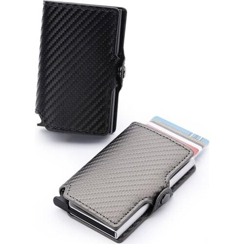 2020 Fashion RFID Mens Carbon Fiber Leather Credit Card Holder Automatic Aluminum Metal Cardholder Male Wallet Slim Case Purse