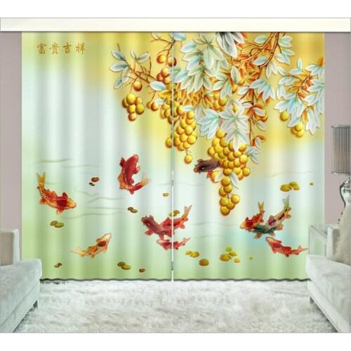 3D Window Curtains digital print luxury Blackout Living Room Hotel Bedroom Goldfish decorate Cortinas Drapes Rideaux pillowcase