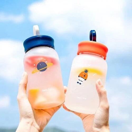 460/600ML Glass Water Cup Portable Cute Matte Water Cup Outdoor Juice Cold Drink Sports Cup with Portable Milk Rope Water Cup