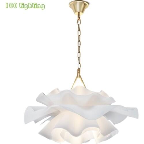 White Acrylic LED Bedroom Pendant lights E27 Bulb Living room Restaurant Pendant lamp Gold Chain Pendant Flower Light Fixtures
