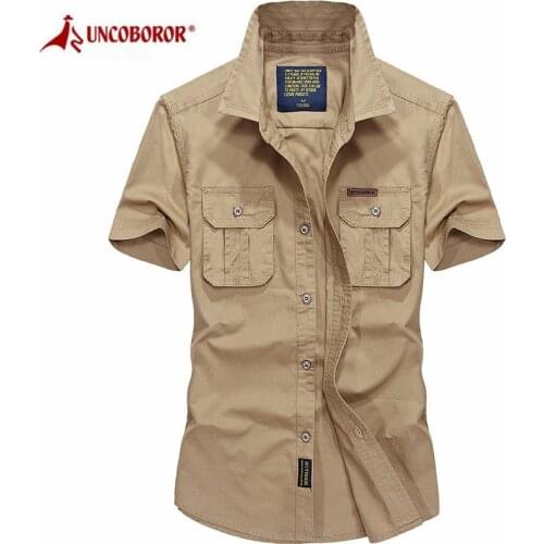 Brand Army Military Short Sleeve Shirt Men 2020 Summer Casual Slim Shirts Camisa Social Masculina 100% Cotton Cargo Shirt Men