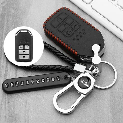 Genuine Leather 4 Buttons Car Keyless Smart Key Fob Case Cover for Honda Civic Accord Pilot CRV 2015 2016 2017 2018