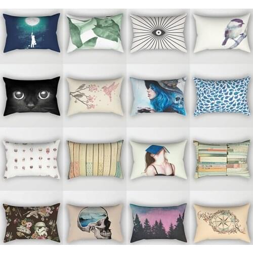 Black cat witch bird forest boho style many patterns short plush rectangle small pillow cases size 50cm by 30cm