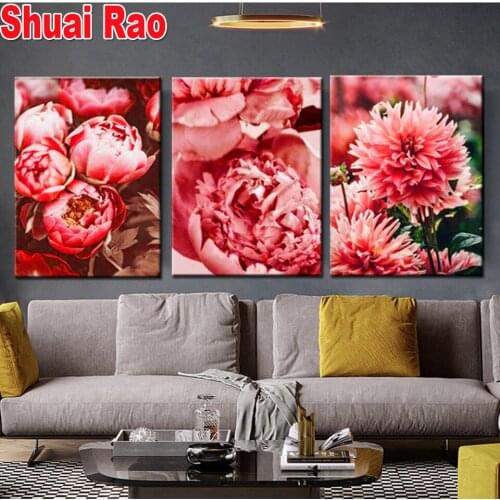 Peony flower diamond embroidery mosaic 5d Floral 3 pcs diy diamond painting full square/round diamond cross stitch wedding decor