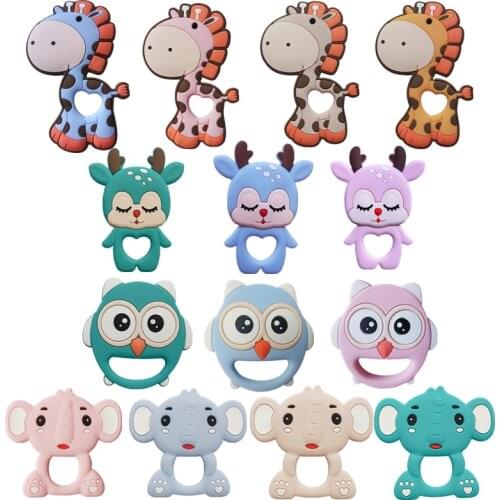 Food Grade Baby Silicone Teether Cartoon Elephant Elk Silicone Beads Teething Toy Newborn Molar Soother Nursing Teether BPA Free
