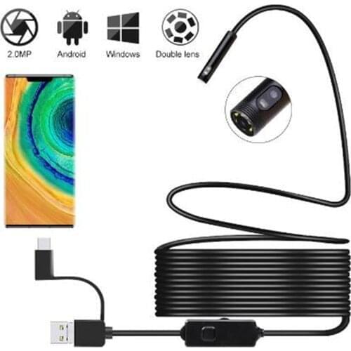 2MP 3in1 USB Dual Lens Endoscope for android Double Camera Inspection Borescope Camera Otoscope 5M