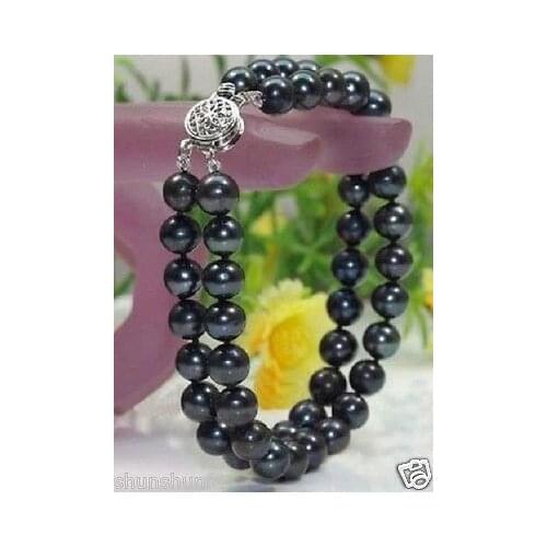 HOT 9-10MM AAA+ NATURAL SOUTH SEA BLACK PEARLS BRACELET 7.5"