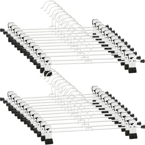 Hot YO-24 PCS Skirt Hangers with Clips, Pants Hanger Metal Pant Hangers Space Saving for Pants Skirts Clothes