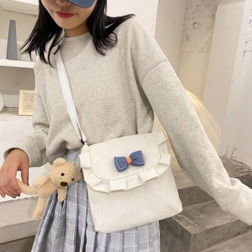 Students Canvas Shoulder Bags Cotton Cloth Messenger Bag Lolita Summer Mini Handbags for Girls Sweet Bowknot School Bag 2021 New