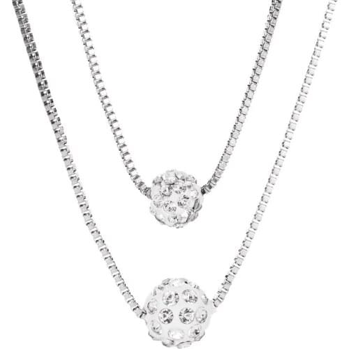 Crystal Round Ball Silver Color Pendant Necklace Metal Double Short Long Clavicle Chain Rhinestone Charm Jewelry Women Choker