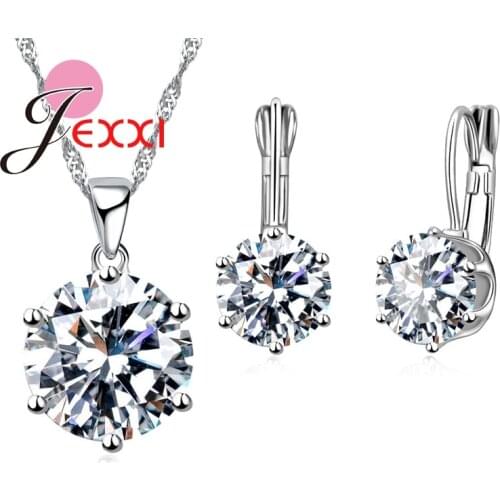 Fine Bridal Wedding Jewelry Sets 925 Sterling Silver Pendants Necklace Hoop Earrings Set For Women Engagement Accessory