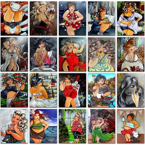 DIY Painting By Numbers Fat Ladies Cartoon Kit 40x50cm Coloring By Numbers Wall Art Picture Acrylic Canvas Paintings Home Decor