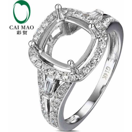 CaiMao 8mm Cushion cut Semi Mount Ring Settings & 0.38ct Diamond 14k White Gold Gemstone Engagement Ring Fine Jewelry
