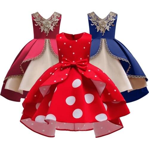 Christmas Girls polka dot Lace Dress Princess Satin Dresses For Girls Festival Wedding party Dresses Frocks for 4 6 8 10 12 Yrs