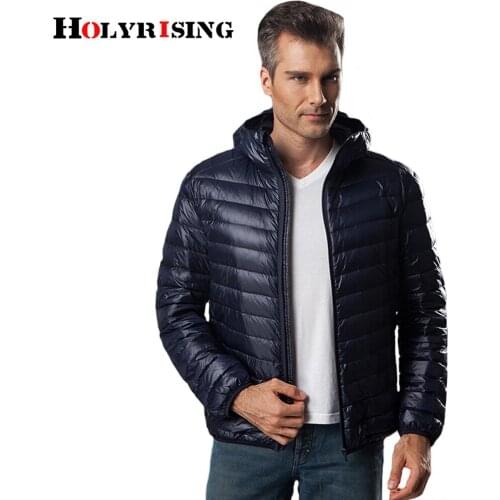 Holyrising Winter Coat Men Light Duck Down Jaket Turn Collar Coat For Men Hooded Down Coat Zipper Mens Clothing S-6XL 18446-5