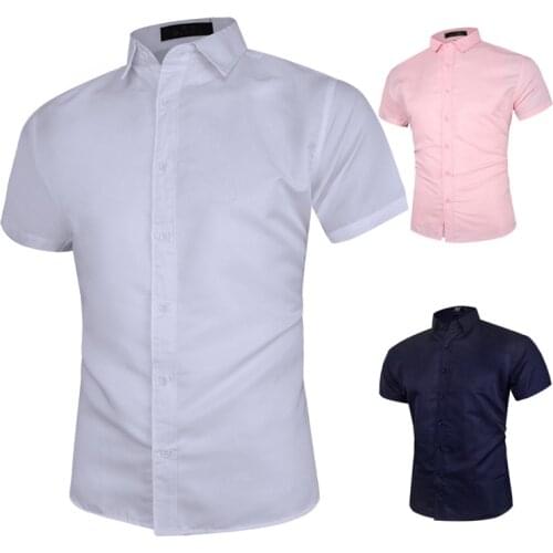 Summer Business Shirt Tops Size M-5Xl2021 New Mens Casual Solid Color Shirts Male Slim Fit Short Sleeve T Shirt Black White
