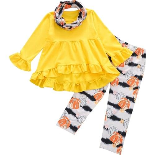 Ma&Baby 1-6Y Halloween Toddler Baby Kid Girl Clothes Set Ruffles Long Sleeve Tunic Tops Pumpkin Pants Autumn Spring Outfits DD43