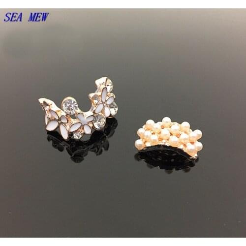 10 PCS Fashion Alloy KC Gold Bend Flowers Connectors Imitation Pearl Crystal Rhinestone Charm For Jewelry Making