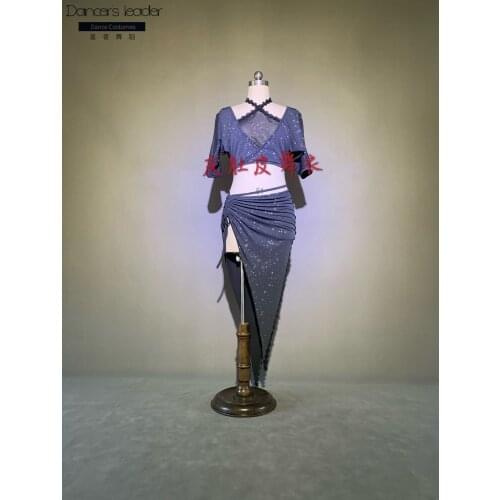 2020 new belly dance practice clothes original design explosion model photogenic unlimited diamond gray suit