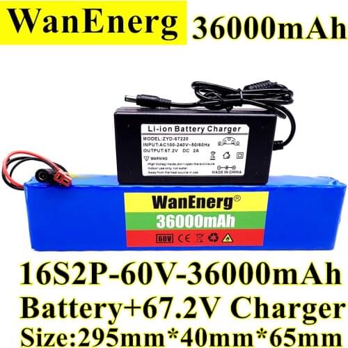 2021 new battery pack 60V 16s2p Li ion battery pack 67.2v 36ah eBike electric bicycle scooter with BMS 1000W plug and charger