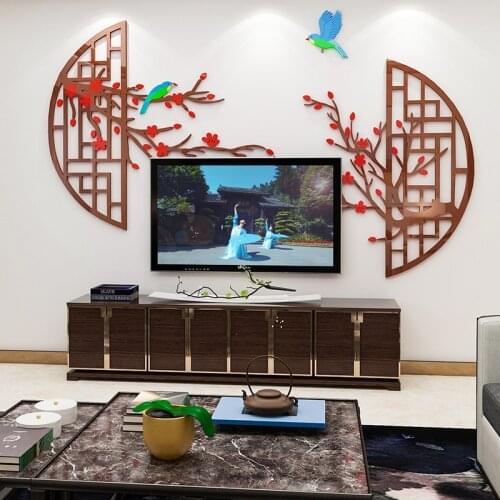 New Chinese style Flower screen INS chidrens room bedroom living room TV background wall decoration 3D acrylic wall sticker