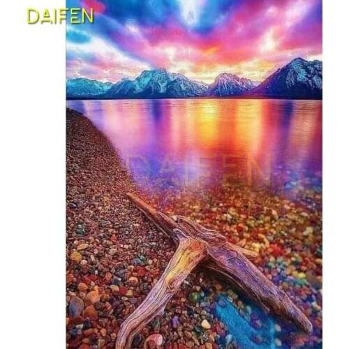 Full Round Diamond painting Cross stitch wood sea DIY Diamond embroidery mountain peak Full Square Diamond mosaic Colored stones