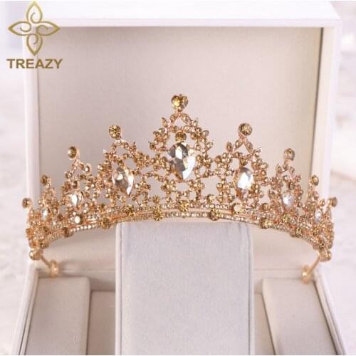 TREAZY Luxury Champagne/Royal Blue/Multicolor Crystal Bridal Crowns Tiaras Pageant Party Wedding Hair Accessories Birthday Gift