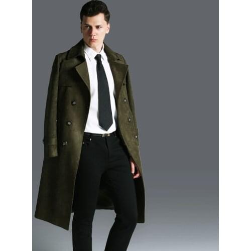 S-6XL!! 2018 Deerskin velvet long trench male ultra long paragraph outerwear plus size fashion olive overcoat