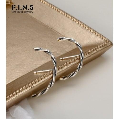 F.I.N.S Retro Old S925 Sterling Silver Winding Twist Line Earrings Antique Handmade Geometric Stud Earrings Fine Jewelry