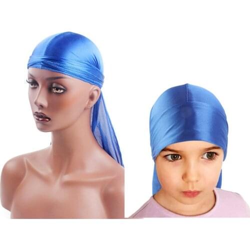 Silky durag kids and adult 2pcs set headwrap turban Unisex Men Women Bandana Durag Headwear Soft Silk Pirate Cap Wrap